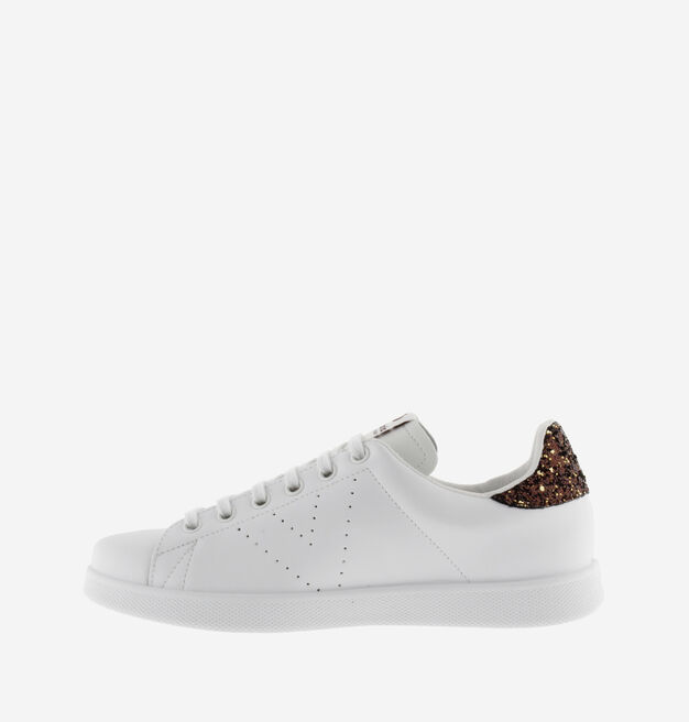 TENIS PIEL & GLITTER BRONCE