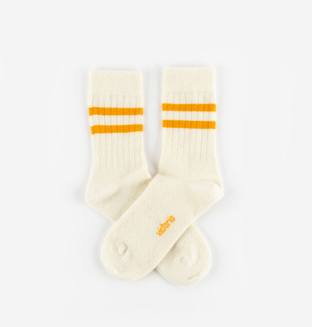 CHAUSSETTE CACHEMIRE NATUREL & RAYURES