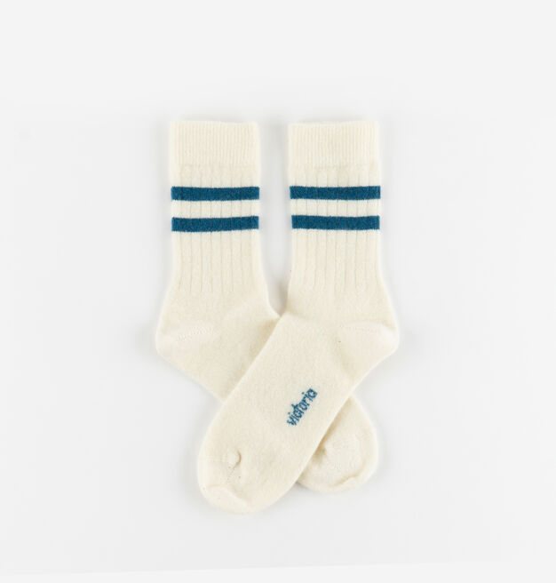 CHAUSSETTE CACHEMIRE NATUREL & RAYURES