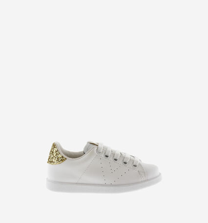 TENIS PIEL & GLITTER PLATINO